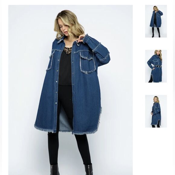 Vocal Denim Party Distressed Long Shacket - Picture 8 of 8